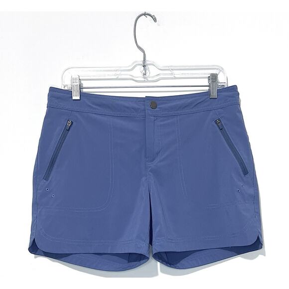 Title Nine Rogue 5 Womens Swim Shorts 6 Blue Zip Pockets Side Slits - Picture 1 of 14